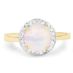 0.95 Carat Genuine Ethiopian Opal and White Topaz .925 Sterling Silver Ring