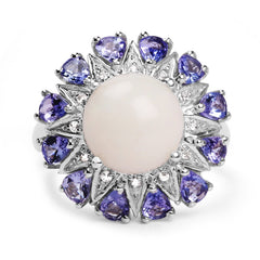 4.25 Carat Genuine Opal, Tanzanite & White Topaz .925 Sterling Silver Ring