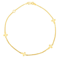 14k Yellow Gold Polished Station Cross Anklet (1.00 mm)