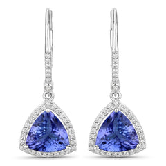 4.61 Carat Genuine Tanzanite and White Diamond 14K White Gold Earrings