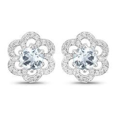 0.61 Carat Genuine Aquamarine and White Diamond 14K White Gold Earrings