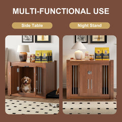 2 in 1 Walnut Dog Crate Nightstand with Storage