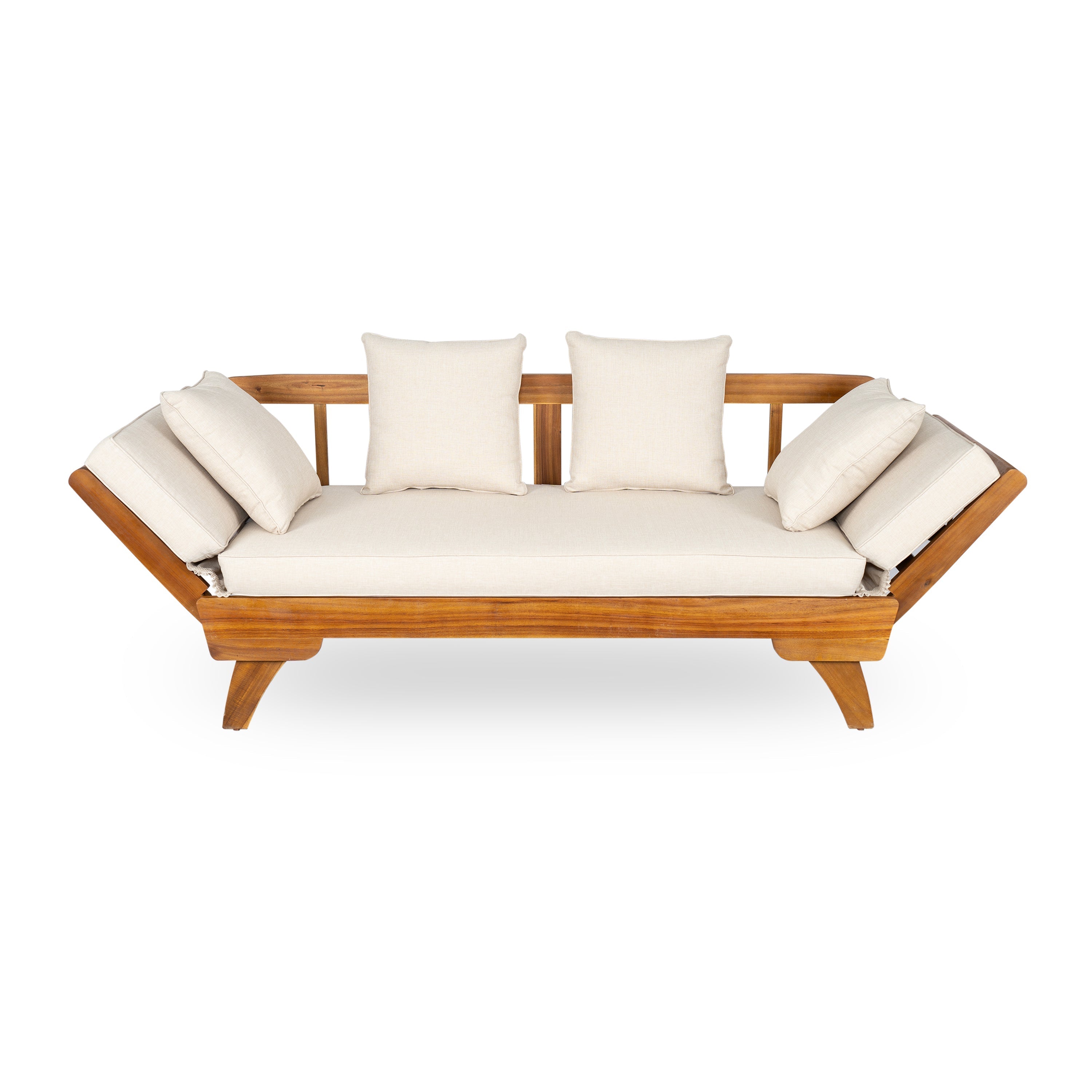 Outdoor Patio Daybed Sofa, 3-Seat Sofa with Foldable Arm & Removable Cushions