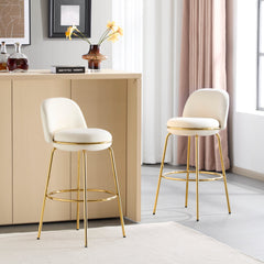 Rio Claro Indoor Metal Upholstered Barstool with Gold Finished Frame and Beige Upholstery Set of 2