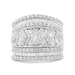 .925 Sterling Silver 2.0 Cttw Diamond Edge Multi-Row Ring Band ( J-K Color, I3 Clarity) - Ring Size 7