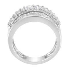 14K White Gold Round and Baguette Diamond Ring (1 1/2 Cttw, F-G Color, SI1-SI2 Clarity) - Size 6-3/4