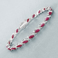 7.78 Carat Genuine Ruby and White Diamond 10K White Gold Bracelet