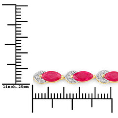 6.79 Carat Genuine Ruby and White Diamond 14K Yellow Gold Bracelet