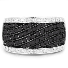 0.79 Carat Genuine Black Diamond and White Diamond .925 Sterling Silver Ring