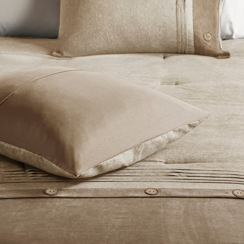 7 Piece Faux Suede Comforter Set Tan Cal King