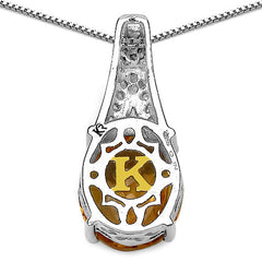 4.50 Carat Genuine Citrine, Champagne Diamond & White Diamond .925 Sterling Silver Pendant