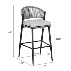 Outdoor Bar Height Metal Frame Counter Stools with Scallop-shaped Backrest & Water-resistant Cushions - Set of 2