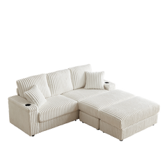 84-Inch Corduroy 3-Seater Sofa with Pillows and Ottomans