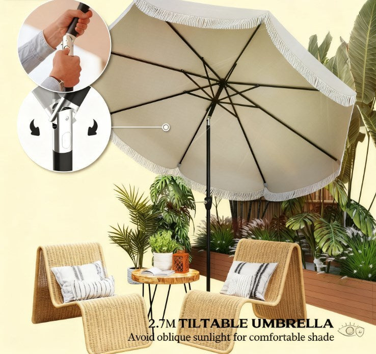 Vented Patio Table Umbrella, Outdoor Umbrella with Crank, 8 Ribs, Push Button Tilt