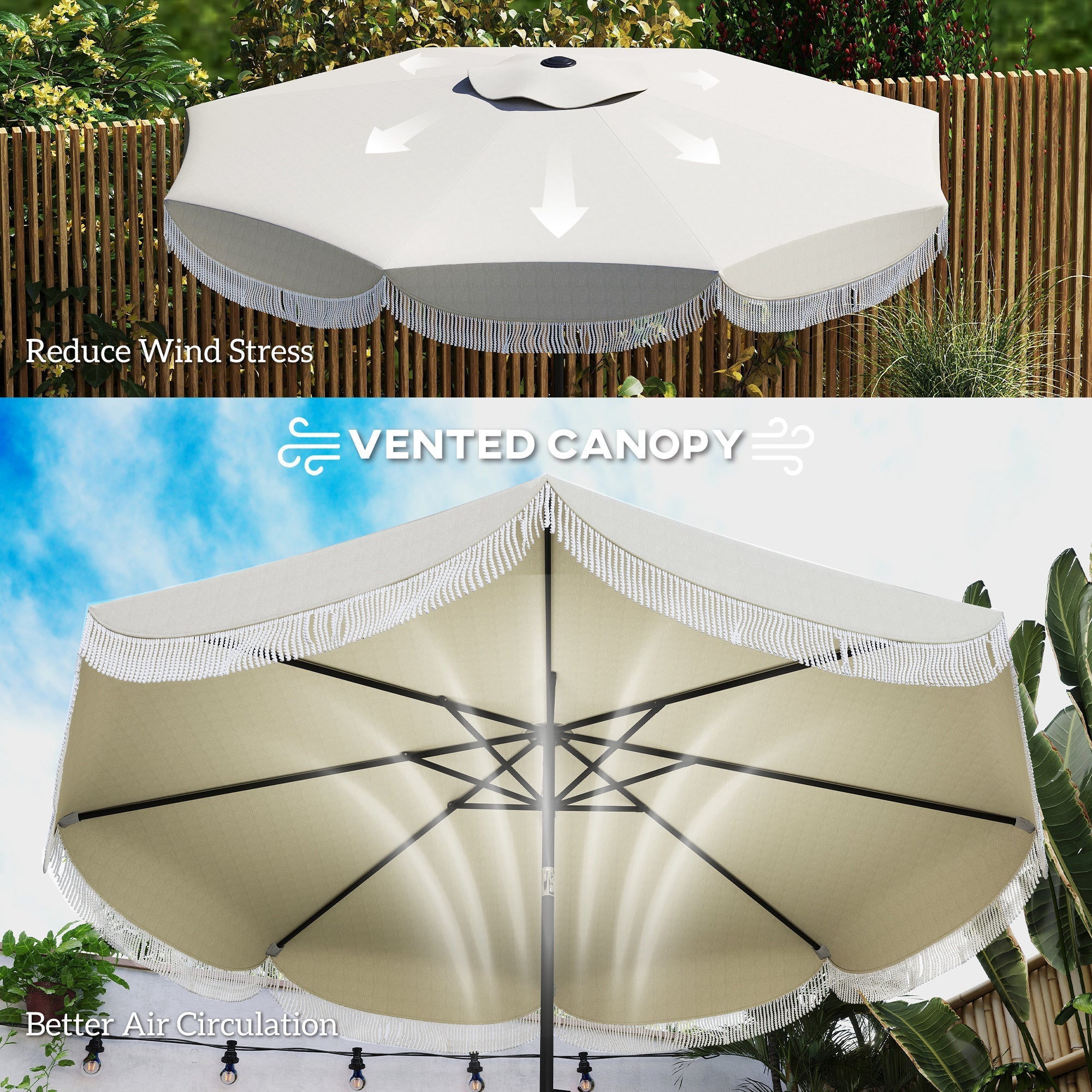 Vented Patio Table Umbrella, Outdoor Umbrella with Crank, 8 Ribs, Push Button Tilt