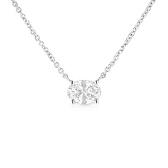 14K White Gold 1/2 Cttw Lab Grown Oval Shape Solitaire Diamond East West 18" Pendant Necklace (E-F Color, VS1-VS2 Clarity)