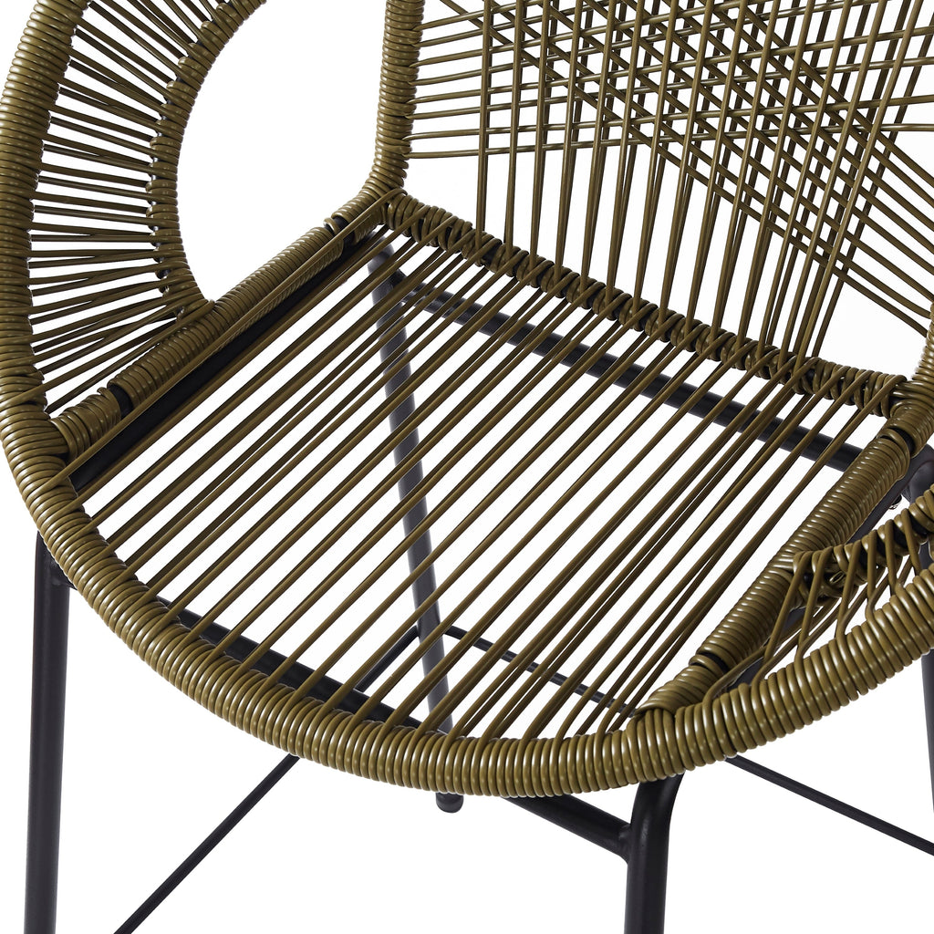 Ferrara Outdoor Patio Green Faux Wicker Barstool Set