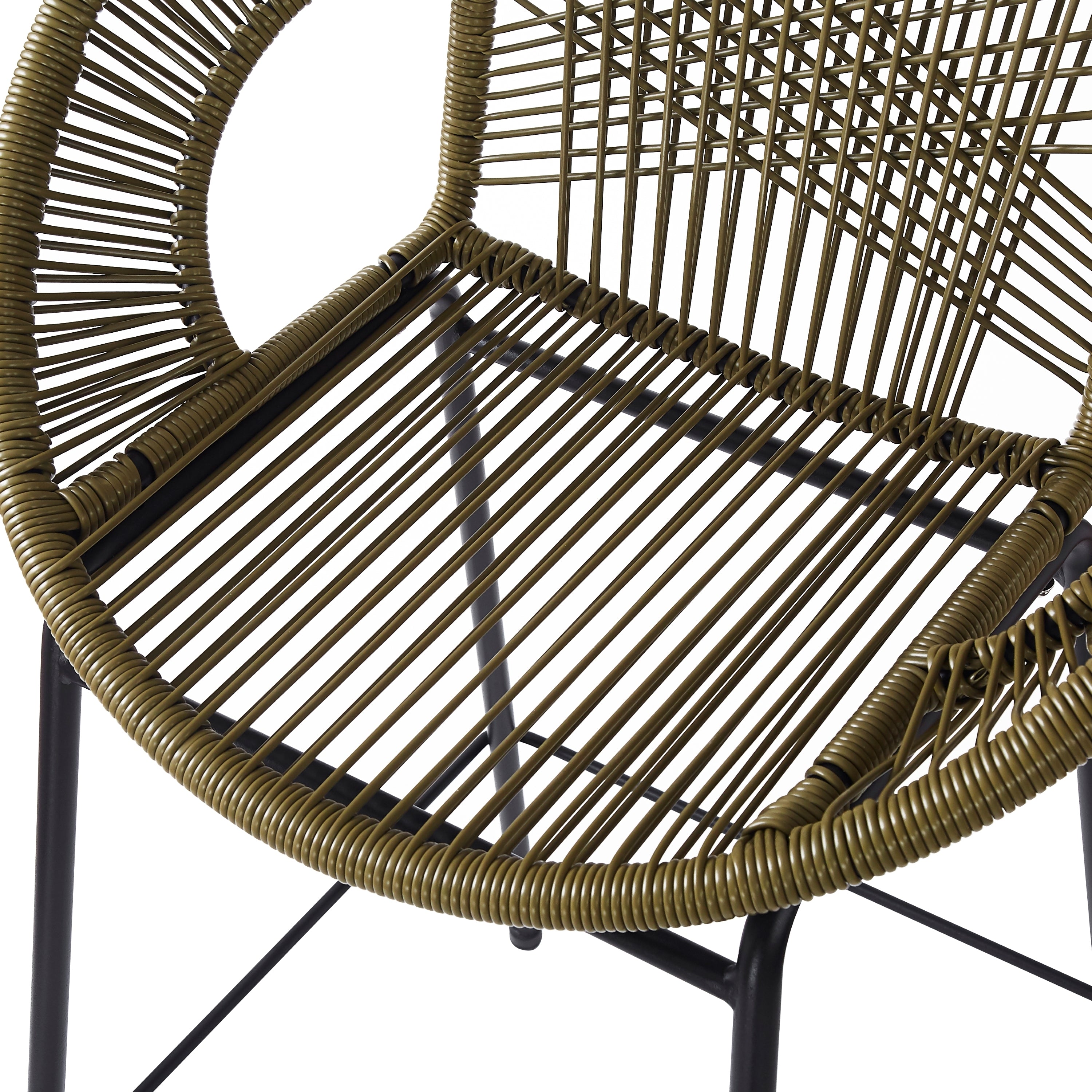 Ferrara Outdoor Patio Green Faux Wicker Barstool Set