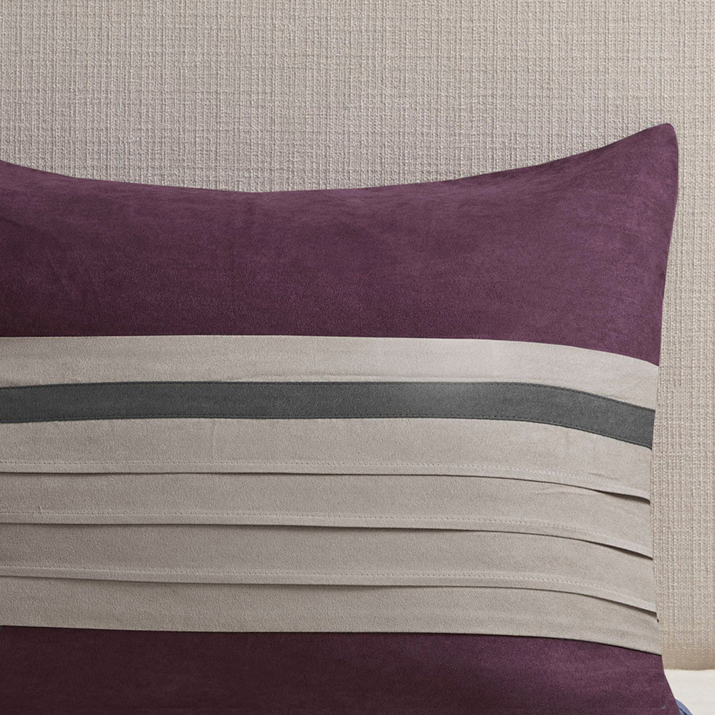7 PC Pieced Faux Suede Comforter Set Purple Queen