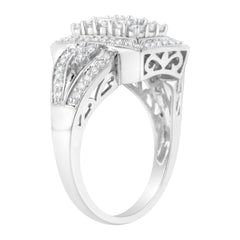 10K White Gold 1.0 Cttw Diamond Rectangular Cushion Shaped Cluster Halo Flared Band Cocktail Fashion Ring (H-I Color, SI2-I1 Clarity) - Size 7