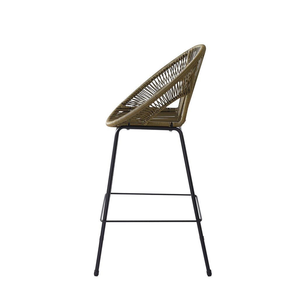 Ferrara Outdoor Patio Green Faux Wicker Barstool Set