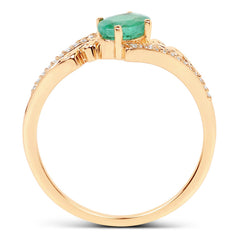 0.51 Carat Genuine Zambian Emerald and White Diamond 14K Yellow Gold Ring