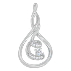Espira 10K White Gold 1/8 cttw Round Cut Diamond Layered Spiral Pendant Necklace (I-J, I1-I2)