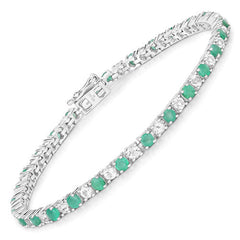 5.77 Carat Genuine Emerald and White Topaz .925 Sterling Silver Bracelet