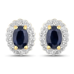 1.96 Carat Genuine Black Blue Sapphire and White Topaz .925 Sterling Silver Jewelry Set