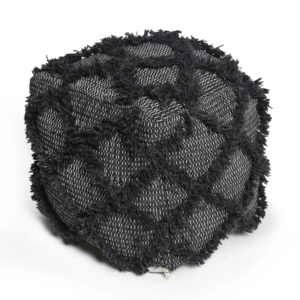 Jumanji Handcrafted Wool and Cotton Pouf - Brown