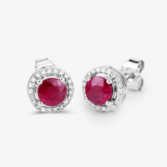 1.22 Carat Genuine Ruby and White Diamond 14K White Gold Earrings