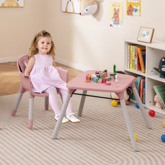 4-in-1 Baby Convertible Toddler Table Chair Set with PU Cushion-Pink