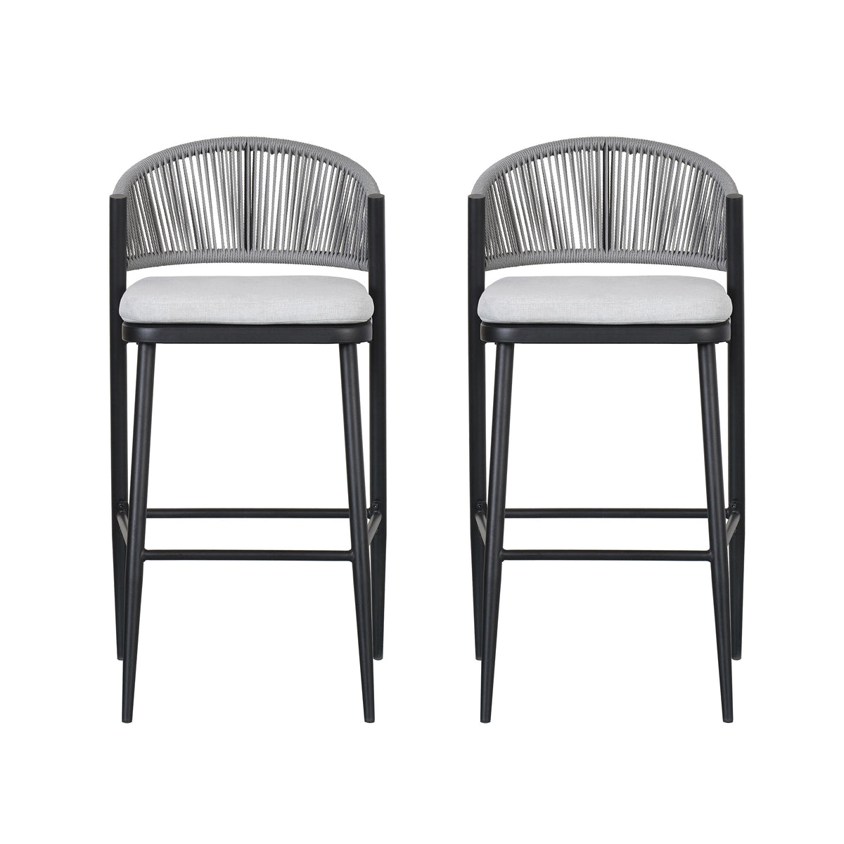 Outdoor Bar Height Metal Frame Counter Stools with Scallop-shaped Backrest & Water-resistant Cushions - Set of 2
