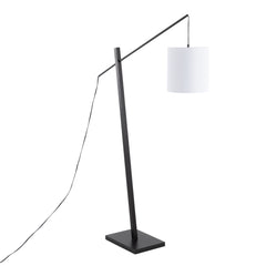 Arturo Contemporary Floor Lamp in Black Wood and Black Steel with White Fabric Shade