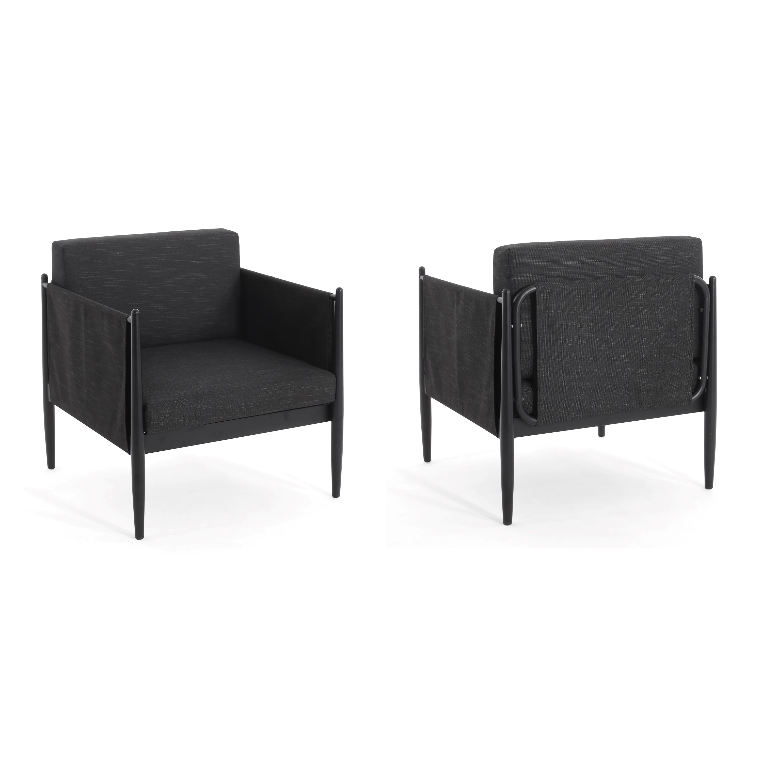 Dawson Outdoor Patio 2pcs Black Aluminum Club Chair Set with Water-Resistant Cushions