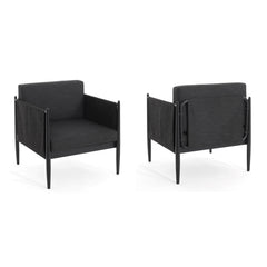 Dawson Outdoor Patio 2pcs Black Aluminum Club Chair Set with Water-Resistant Cushions