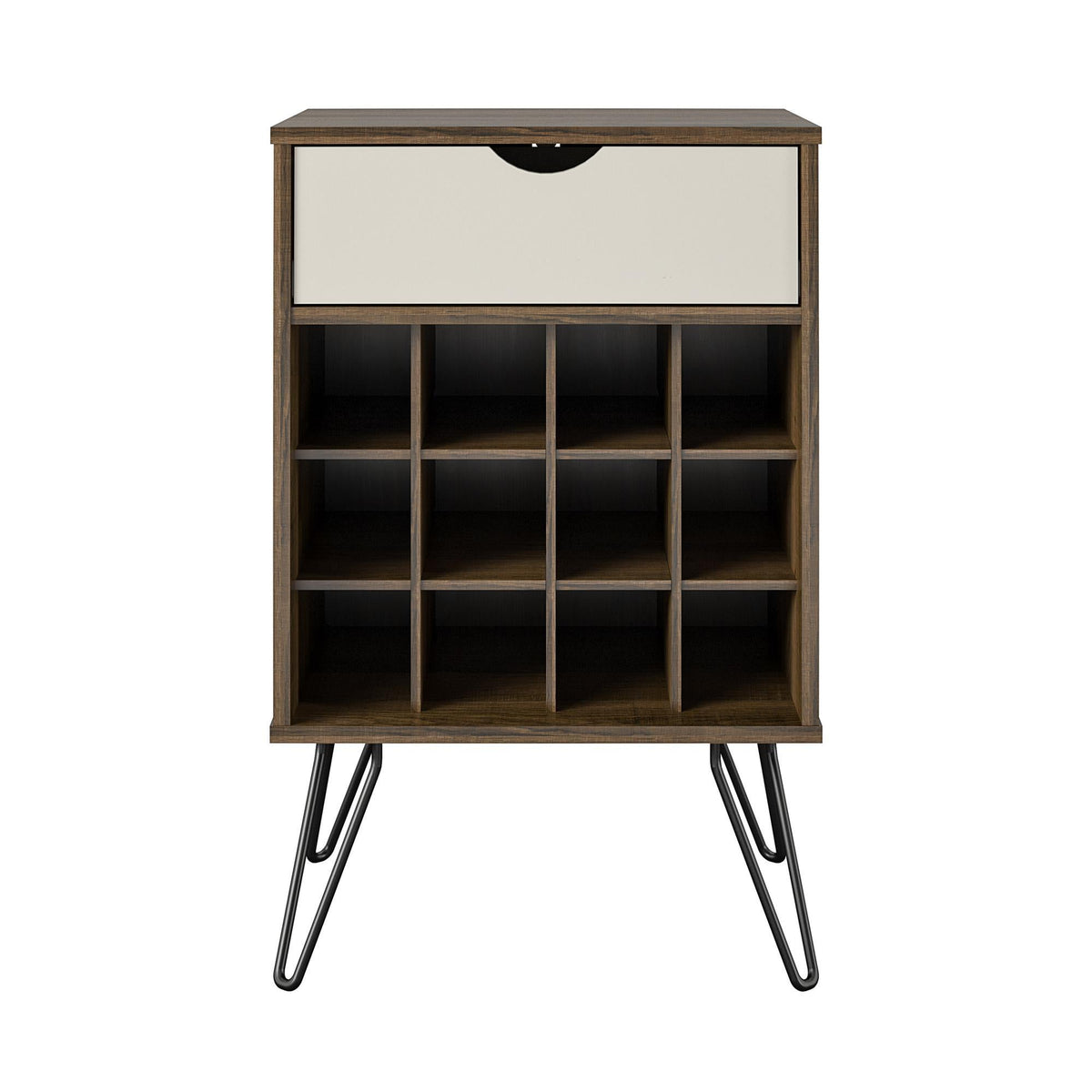 Beverage Storage Stand With 12 Bottle Cubbies And Drawer - Brown Oak