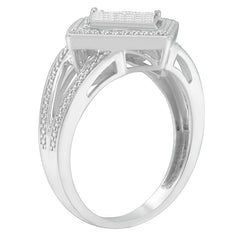 .925 Sterling Silver 1/3 Cttw Invisible Set Princess-Cut Diamond Rhombus and Beaded Halo Ring (H-I Color, SI1-SI2 Clarity) - Ring Size 7