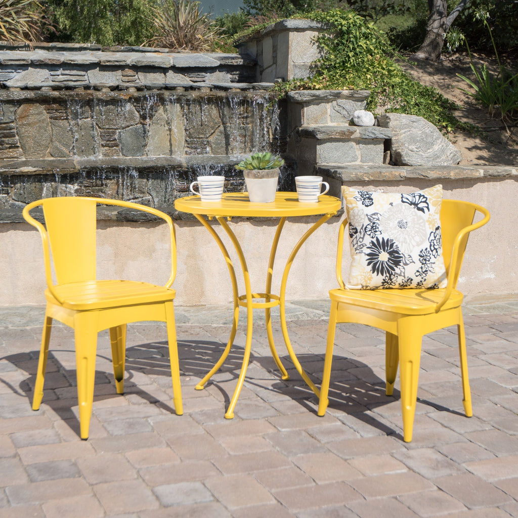 Bright Finish Colmar 3-Piece Yellow Iron Bistro Set