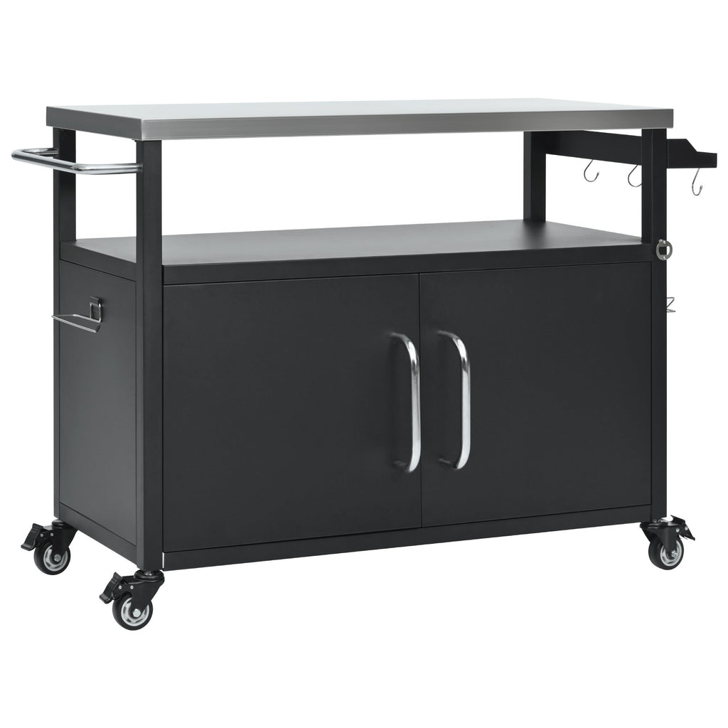 K&K 54.5' Outdoor Kitchen Island with Stainless Steel Tabletop and Storage