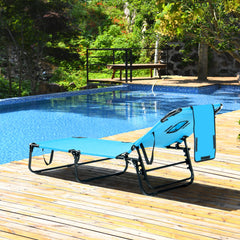 Beach Chaise Lounge Chair with Face Hole and Removable Pillow-Turquoise
