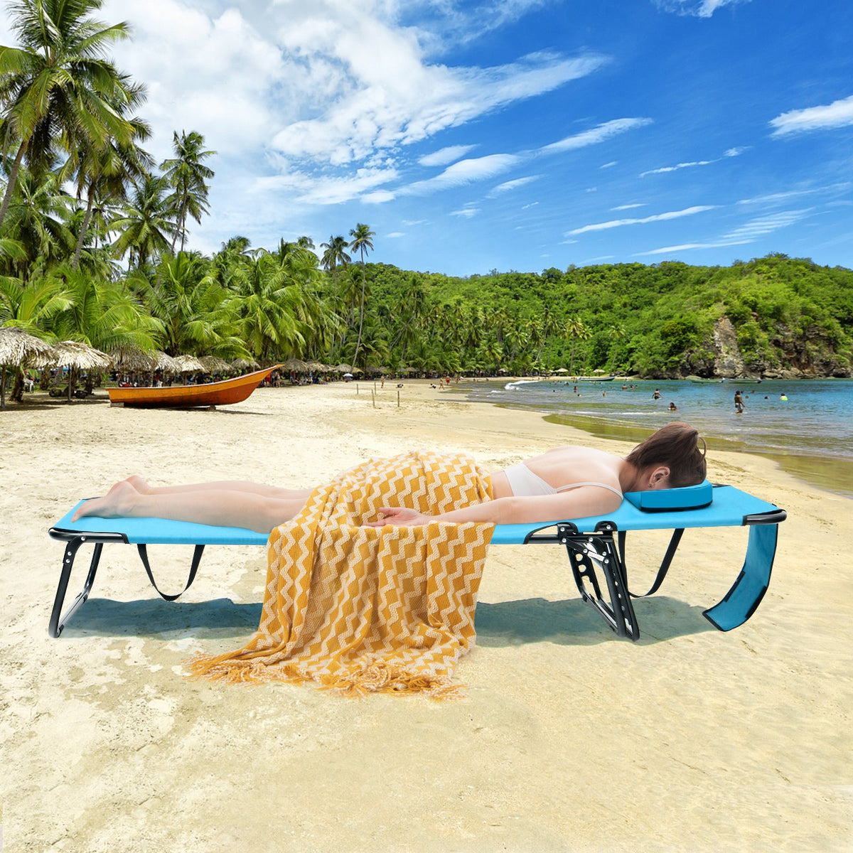 Beach Chaise Lounge Chair with Face Hole and Removable Pillow-Turquoise