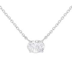 IGI Certified 10K White Gold 1/2 cttw Lab Grown Oval Shape Solitaire Diamond East West 18" Pendant Necklace (E-F Color, VS1-VS2 Clarity)