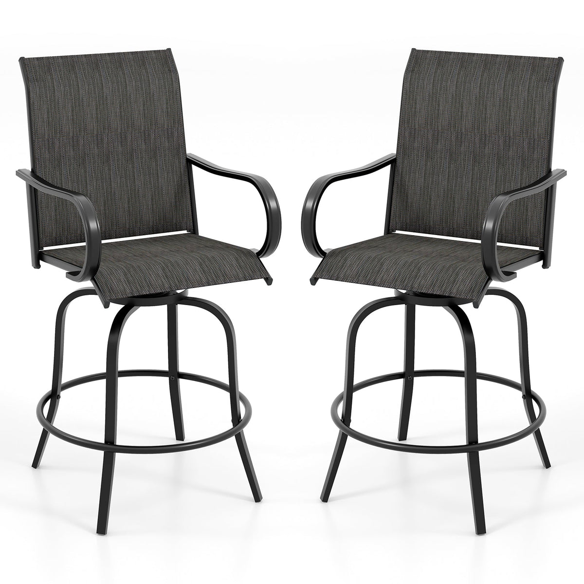 2 Pieces 360 Rotating Bar Stool Set with Armrests for Patio