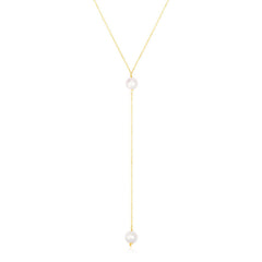 14k Yellow Gold Lariat Necklace with Pearls