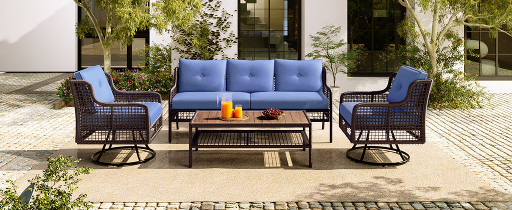 GO 4 Pieces Patio Furniture Set with Swivel Chairs Outdoor Wicker Sofas
