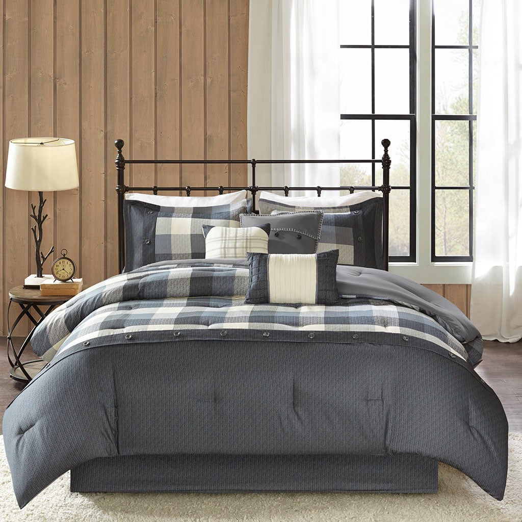 7 Piece Herringbone Comforter Set Grey Cal King
