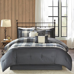 7 Piece Herringbone Comforter Set Grey Cal King