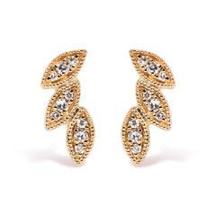 10K Yellow Gold 1/10 Cttw Diamond Triple Leaf Stud Earring (H-I Color, I1-I2 Clarity)