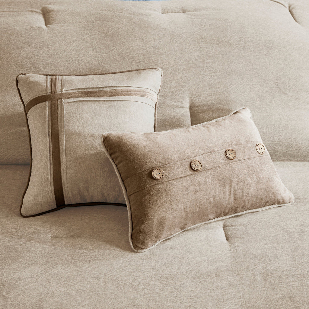 7 Piece Faux Suede Comforter Set Tan Cal King